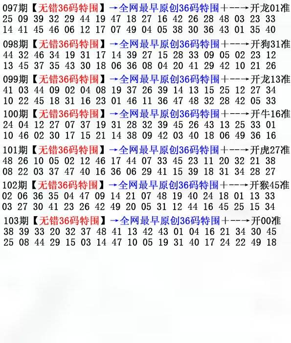 2024年103期 无错36码