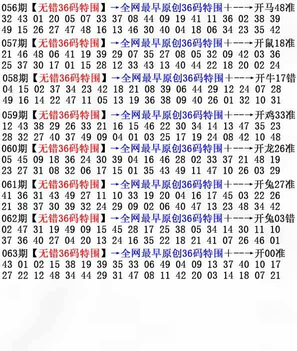 2025年063期 无错36码