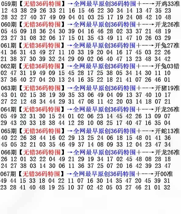 2025年067期 无错36码