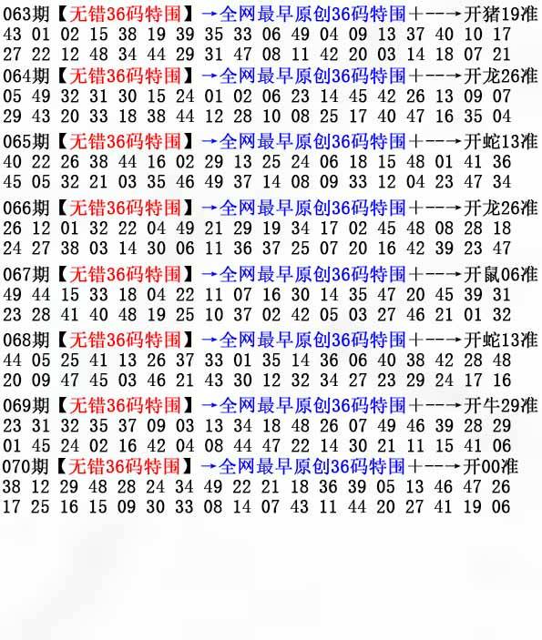 2025年070期 无错36码