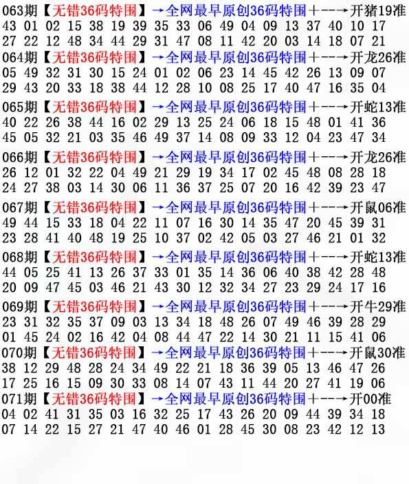 2025年071期 无错36码