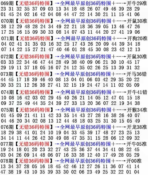 2025年078期 无错36码