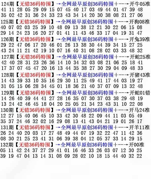 2025年132期 无错36码