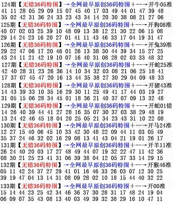 2025年133期 无错36码