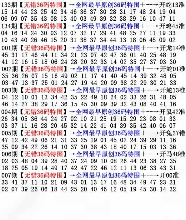 2026年007期 无错36码