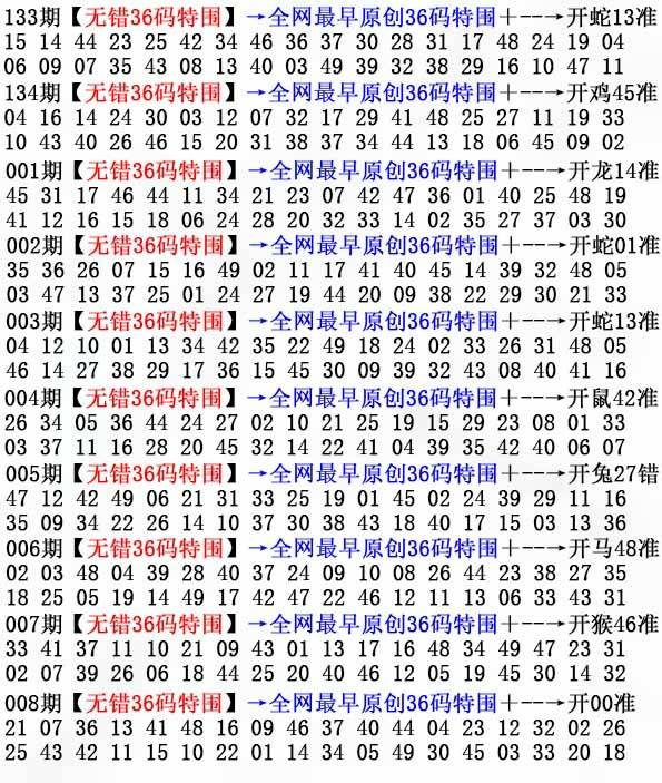 2026年008期 无错36码