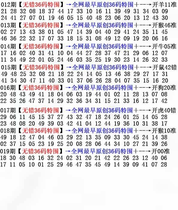 2026年019期 无错36码