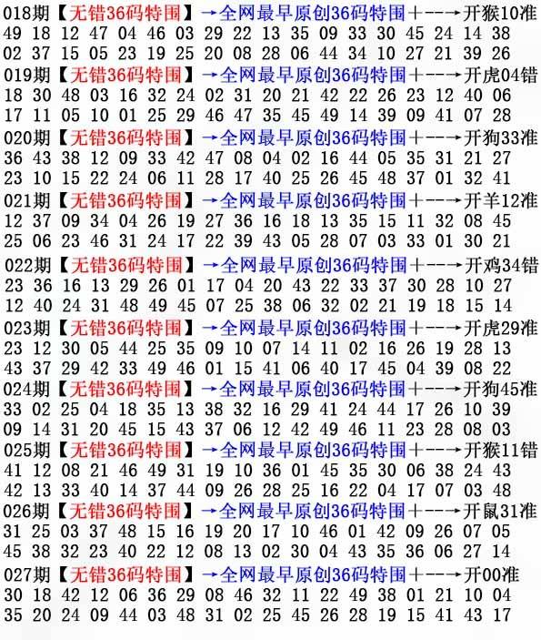 2026年027期 无错36码