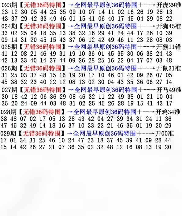 2026年029期 无错36码