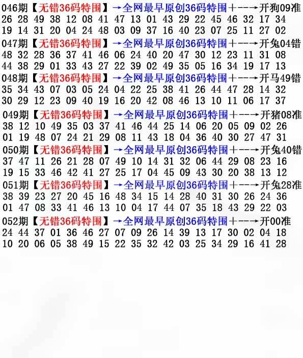 2026年052期 无错36码