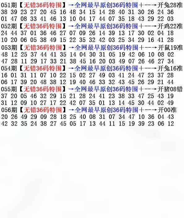 2026年056期 无错36码